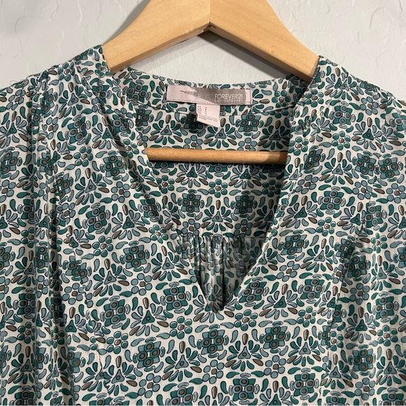 Boho Indie Artsy Relaxed Tunic Top Shirt Green Brown Rayon Small Forever 21 - Picture 4 of 7